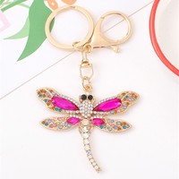 Porte-clés en alliage de zinc avec cristal libellule, style luxe léger, vente en gros, pendentif de voiture, bijou de sac en strass en forme d'insecte