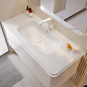Modern Bathroom Vanity with Seamless Integrated Sink LED Mirror Cabinet Luxury Bathroom Cabinets - Product Image 5