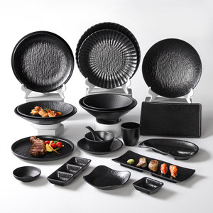Xiangyuan <b>melamine</b> tableware <b>plates</b>, commercial black thickened round <b>plates</b>, hotel hot pot buffet plating, restaurant serving - Product Image 1