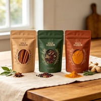 Sachet d'emballage alimentaire en papier kraft recyclable avec fenêtre transparente, fermeture éclair sans BPA, personnalisable avec logo, pour épices entières