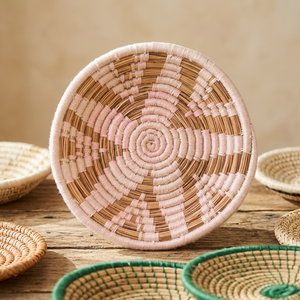 Panier en bambou fait main, rose et blanc, tissage en spirale, décoration naturelle pour la maison - Product Image 2