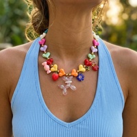 Asu kleurrijke choker ketting met hartvormige kralen en ballonhondjes & fruitbedels, zomerse statement sieraden voor vrouwen