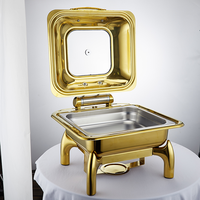 Equipo de Catering al por Mayor, Juego de Recipientes para Calentar Comida, Redondos, Dorados, de Lujo, con Ventana de Vidrio, Hidráulicos, para Bodas