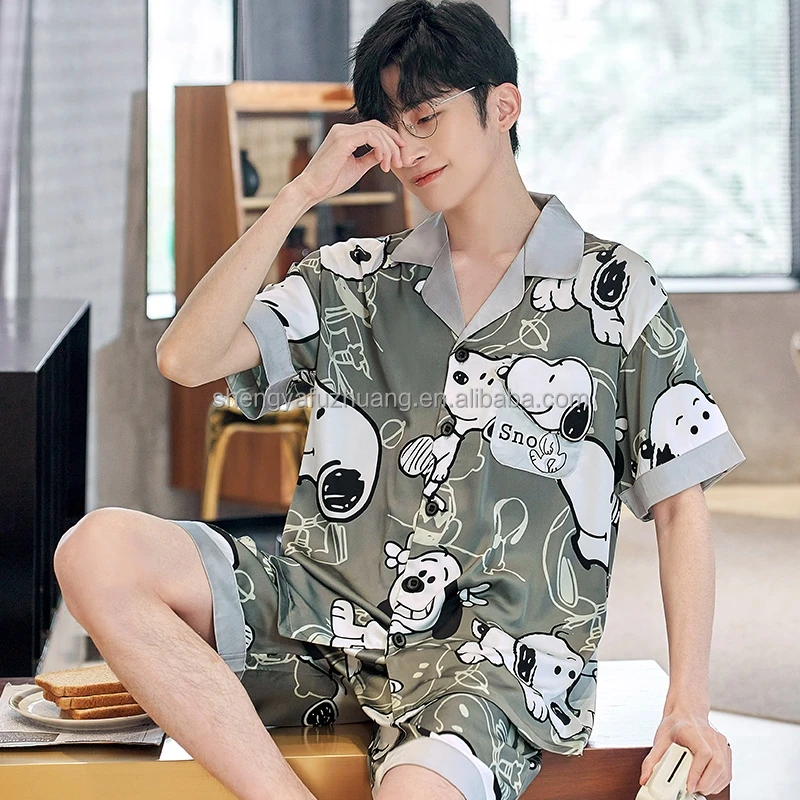 Custom Summer Knitted Cotton Men Round Neck Pullover Pajamas Suits Men's Plus Size Sports Causal Short-sleeved Home Wear