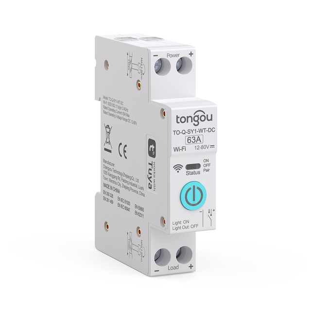 DC Smart Switch 63A Tuya Wi-Fi Smart Relay 12-80V Smart Home Automation 2-Way Copper Supports Alexa/Android/iOS TONGOU