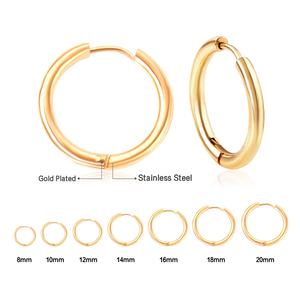 Clásicos Aros Circulares Grandes y Pequeños Chapados en Oro de 18K, Aros Geométricos de Acero Inoxidable para Mujer, Joyería de Moda - Product Image 2