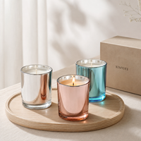 Vases à bougies en verre électroplaqué avec couvercle métallique de luxe, pots à bougies vides multicolores pour la décoration et les parfums d'intérieur