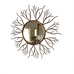 M.F. Espejo de Pared de Ratán con Diseño de Ramas, Estilo Bohemio, Decorativo, Enmarcado, Hecho a Mano, Acabado Dorado de 4.0 mm de Grosor, EXPORTACIONES INTERNACIONALES - Product Image 1