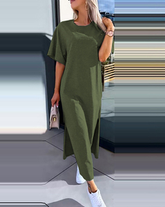 Nouvelle <span class=keywords><strong>Robe</strong></span> Longue Décontractée Personnalisable – T-<span class=keywords><strong>shirt</strong></span> Longue Fendue Sexy pour l'Été – Tenue Confortable et Élégante - Product Image 1