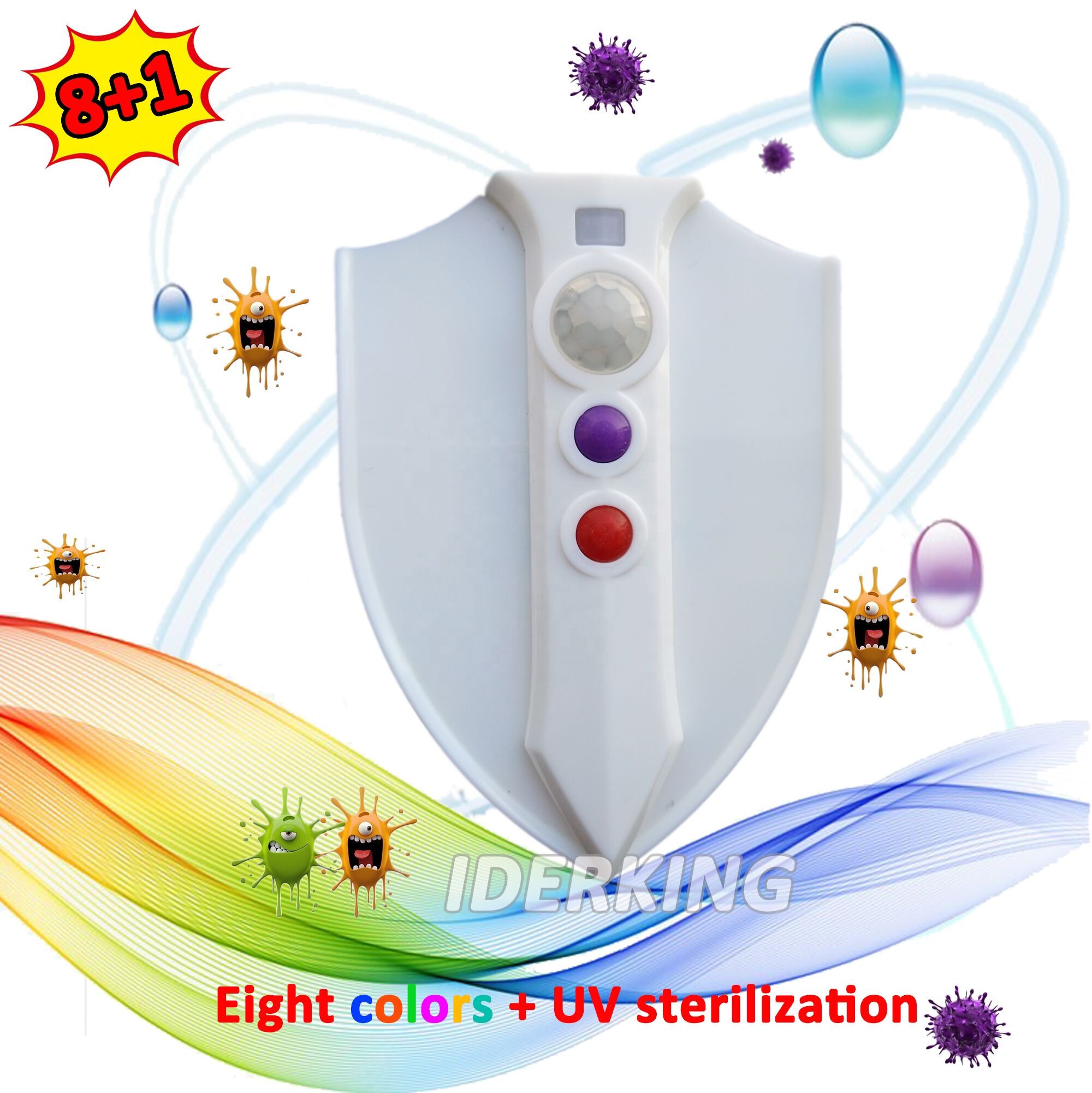 Shield Shape Smart PIR Motion Sensor Activated Toilet Seat LED 8 Colors UV-C Waterproof Night Light