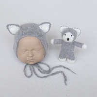 Gris bébé garçon tenue nouveau-né photographie accessoires tricoté Mini renard ours Lion posant Animal jouet bébé Photoshoot lapin lapin cochon