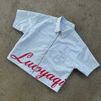 Chemises d'été streetwear pour hommes à manches courtes, sérigraphiées, coupe oversize, col montant, à rayures, coupe carrée et courte
