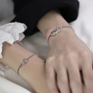 Double Ring Couple Bracelet Tibetan Silver Geometric Lock Design Unisex Gift Jewelry - Product Image 1