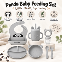 Ensemble d'alimentation pour bébé en silicone personnalisé OEM Panda avec assiette compartimentée, bol et distributeur de fruits pour la vente en gros