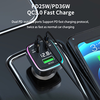 Cargador de Coche Rápido GXY con Doble Puerto USB-C PD, 12-24V, Indicador LED de Voltaje, Ajuste Universal, Cable Retráctil Portátil