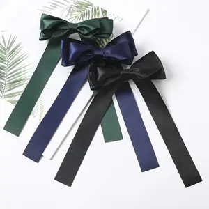 Custom Three-layer Satin Fabric Satin Double-sided Belt Spring Clips Long Ribbon Streamer Bow Hairpin