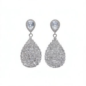 Orecchini pendenti di lusso in oro bianco con cristalli per donna, montatura a castone, in argento 925, a forma di goccia, con strass, gioielli da matrimonio - Product Image 1