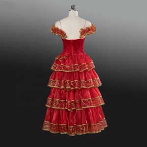Maxi Vestidos Mujer Don Quijote variación Ballet vestido largo rojo Pasodoble tres capas pastel encaje tobillo longitud español Swing vestido - Product Image 2