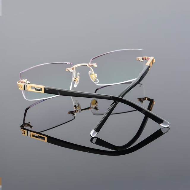 Men's Optical Alloy Rimless Glasses with Diamond Trimming Fashionable Frame for Reading and Myopia Prescription