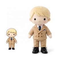 Fabricant de peluches personnalisées : Poupée en peluche à cheveux bruns, jouet en peluche personnalisé avec costume bleu marine, peluche douce OEM, poupée de personnage style professionnel, vente en gros