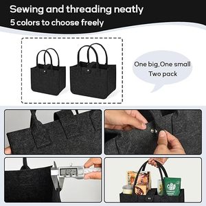 Sac fourre-tout en feutre gris réutilisable et écologique de 2 mm, sac à main tendance pour la livraison de repas et les courses, avec logo personnalisé, matériau principal PP - Product Image 2