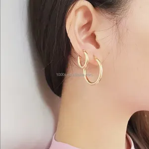 Aretes de Aro Huecos de Oro Macizo de <span class=keywords><strong>18K</strong></span> de Alta Calidad, Regalo de Boda de Moda, Joyería Fina de Oro para Mujer - Product Image 1