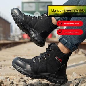 Chaussures de sécurité à bout d'acier haute coupe pour hommes, légères, respirantes, anti-écrasement, anti-perforation, pour travaux de construction industrielle - Product Image 5