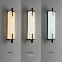 Applique murale LED en marbre de style chinois moderne, construction tout en cuivre, température de couleur réglable pour chambre, salon, télévision