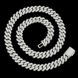 Collar Cubano Miami de Dos Hileras de 14 mm con Incrustaciones de Moissanita VVS1 Estilo Hip Hop, Cadena Cubana de Plata de Ley 925 con Diamantes de Moissanita - Product Image 5