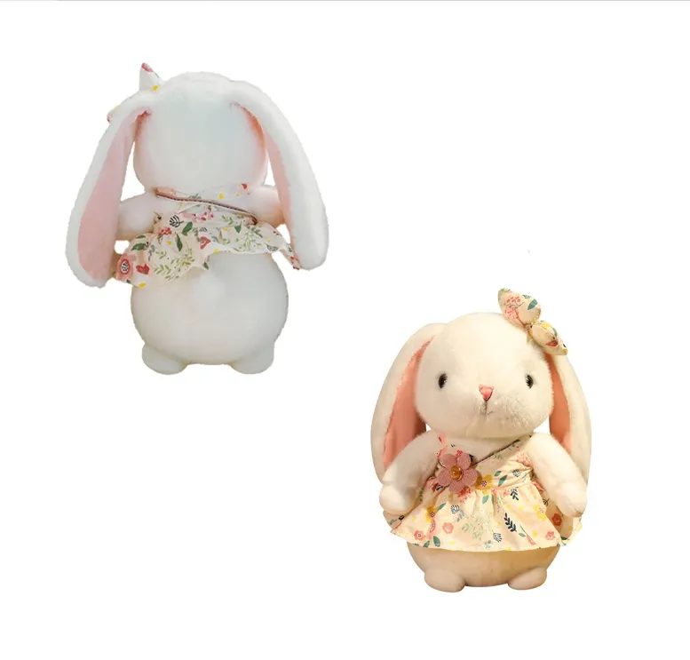 新鮮な素朴な細断されたウサギのぬいぐるみかわいい白いウサギの人形長い耳のウサギの布のドレス人形の女の子のギフト