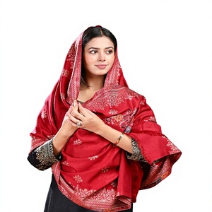 <b>Red</b> Banarasi Wool <b>Saree</b> Zari Border Traditional Indian Salwar Kameez Graduation Wedding Party Festival Women Recycled Materials - Product Image 1