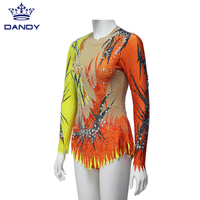 Justaucorps de gymnastique rythmique brillant à manches longues pour enfants de conception personnalisée en gros pour compétition de filles vêtements de danse