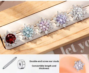 Copper CZ Snowflake <b>Piercing</b> <b>Earrings</b> | 8-Prong Starburst Studs with Stainless Steel Barbell | Interchangeable Double Thread - Product Image 2