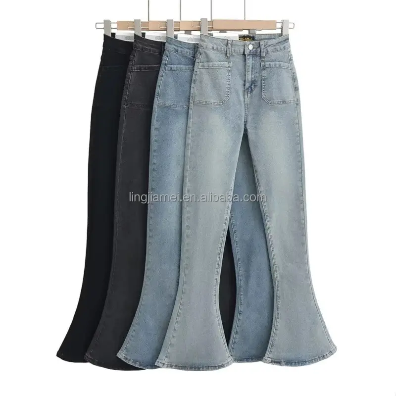 Barato al por mayor 2023 de mezclilla de las mujeres europeas y americanas pantalones largos de herradura pantalones de mezclilla ajustados de las mujeres