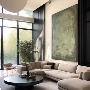 Peinture contemporaine à l'huile texturée sur toile, art mural minimaliste vert moderne pour la maison et la galerie - Product Image 1