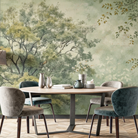 Papier peint mural personnalisé vintage vert arbre, murale botanique naturelle pour salon, salle à manger, mur de fond