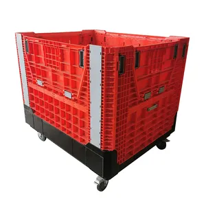 heavy duty large hdpe industrial logistic transport warehouse storage foldable collapsible plastic pallet box with wheels