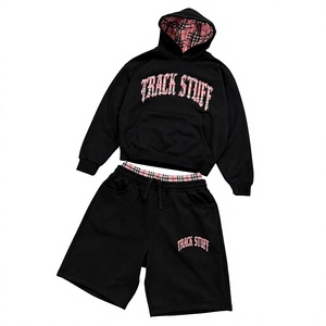 Conjunto de Sudadera con Capucha y Pantalones Cortos de Felpa de Algodón Personalizado para Hombre, con Apliques y Parches, Chándal de Alta Calidad, Ropa Deportiva Urbana - Product Image 3