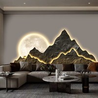 Light Luxury LED Backlit Wall Art Decorative Painting with Moon Design Modern for Living Room Sofa Background Wall