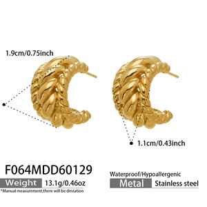 Pendientes Elegantes Personalizados en Forma de C, Acero Inoxidable 316L, Chapados en Oro de 14k y 18k, Pendientes de Moda para Mujer - Product Image 4