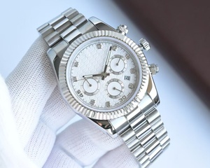 Reloj Mecánico Cronógrafo con Bisel de Acero Tipo Cósmico, Esfera Blanca con Marcadores de Diamantes, Reloj Clásico Versátil de Lujo para Hombre - Product Image 4