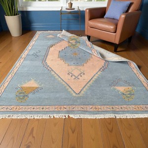 Blue Hand Knotted Area <b>Rug</b> <b>Pastel</b> <b>Rug</b> Wool Handmade Bedroom Living Room Dining Area Office Trending Hand Knotted Wool <b>Rug</b> - Product Image 2