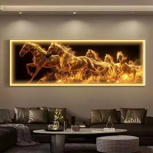 Décoration de salon de luxe : Tableau LED en cristal avec 7 chevaux au galop, impressions d'<span class=keywords><strong>animaux</strong></span> traditionnels, affiches murales équestres - Product Image 1