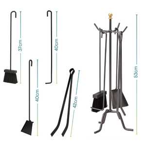 Ensemble d'outils pour foyer avec pelle, brosse, pique, pinces, support en métal noir pour utilisation au foyer - Product Image 2