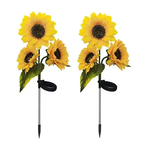 Waterproof Solar Led Garden Night Light Up Sunflower Flower Stake Lights with 3 Sunflowers Outdoor for Garden Lawn Yard Decor