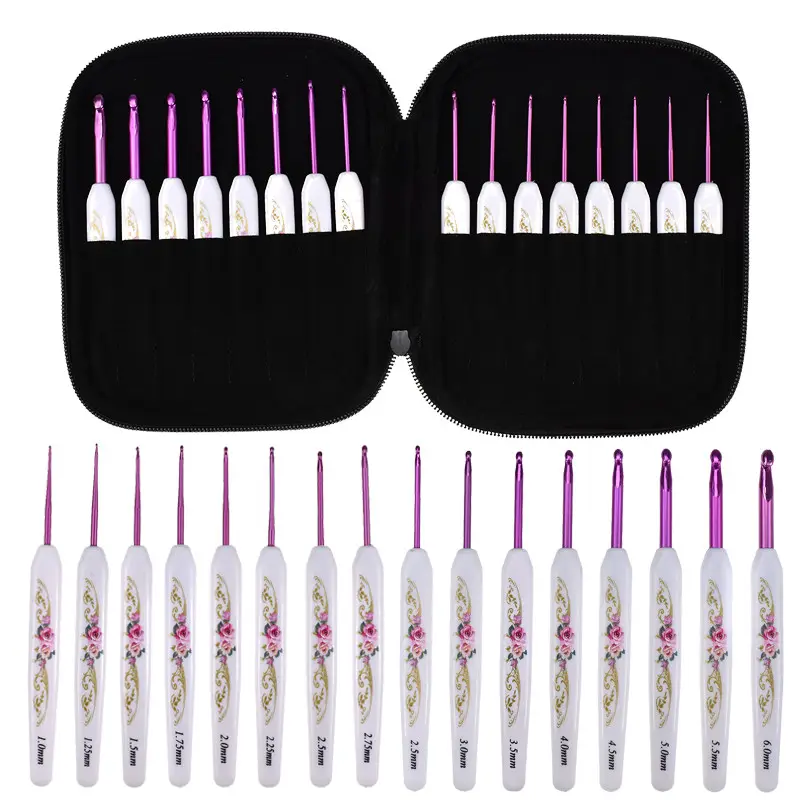 Looen 1.0-6.0mm Pink Crochet Hook Set Aluminium Häkeln adeln mit Case Sweater Garn Weave Strick haken Nähnadeln für Mama