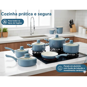High Quality Modern Ceramic Coated Pots&<b>Pans</b> Glass <b>Lids</b> Soft touch Handles Non Stick 12-Piece Aluminium Cookware Set - Product Image 5