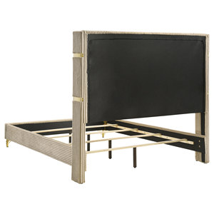 เตียงนุ่มปรับระดับได้สไตล์โมเดิร์นสีเบจหุ้มผ้าแบบ Wingback ขนาดควีนไซส์ - Product Image 5