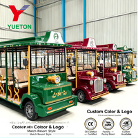 Tramway électrique vintage 14 places certifié CE, train touristique sans rails avec éclairage LED personnalisé pour village, station balnéaire, parc paysager