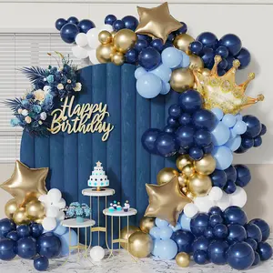 Bleu nuit ballon chaîne métallique or couronne enfants fête d'anniversaire décoration ballon arc ensemble
